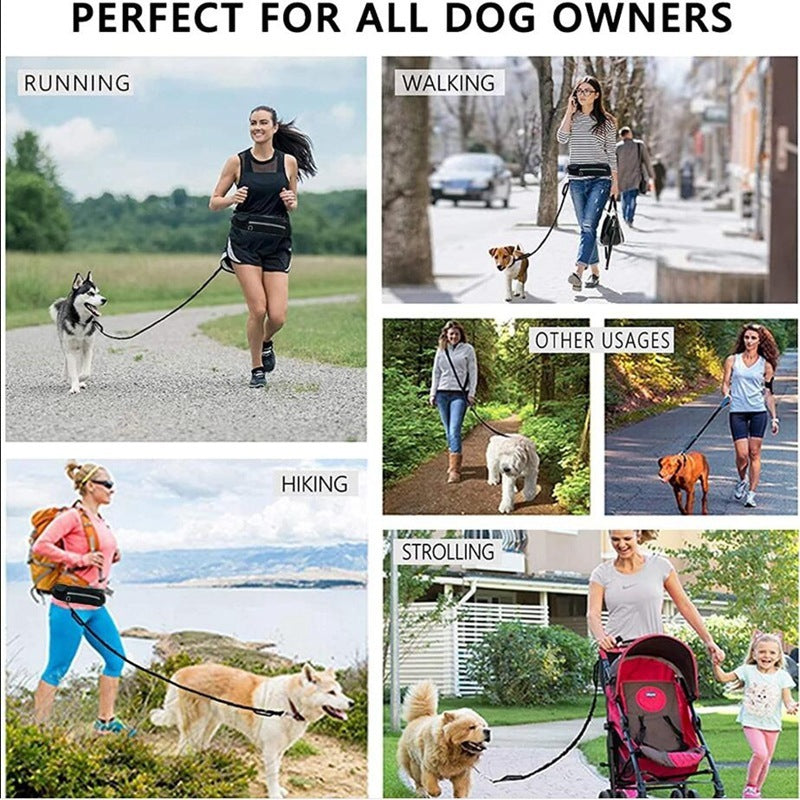 Hands Free Dog Leash and Training Belt - Phone Pocket And Water Bottle Holder