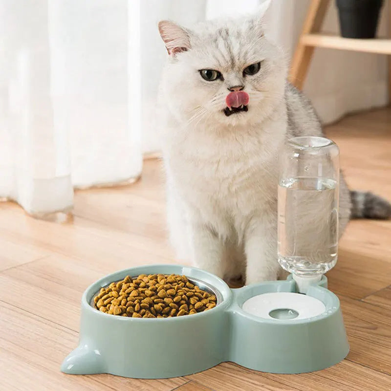 Automatic Cat Water Fountain and Food Feeder Bowl