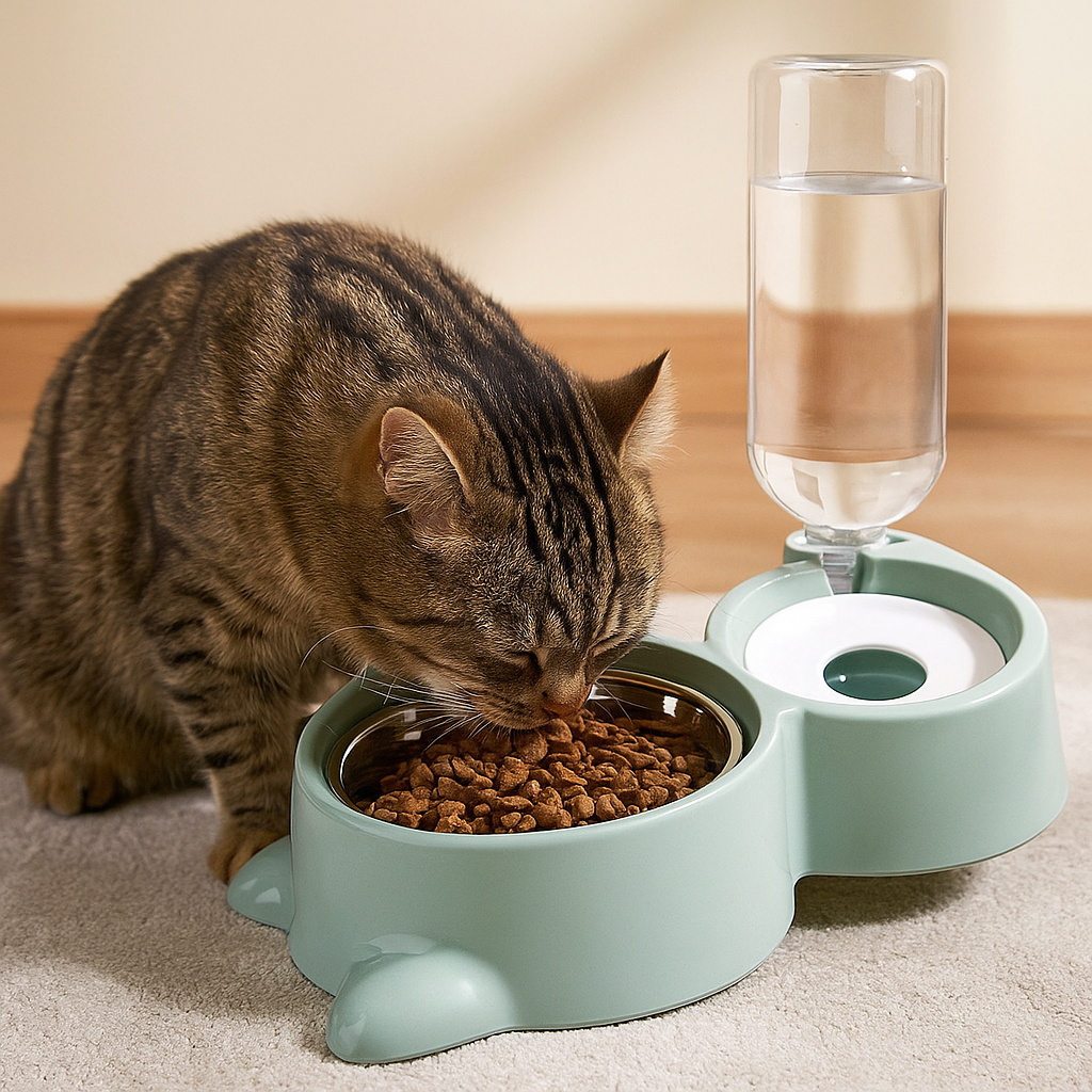 Automatic Cat Water Fountain and Food Feeder Bowl