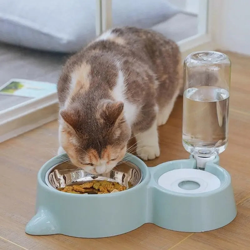 Automatic Cat Water Fountain and Food Feeder Bowl
