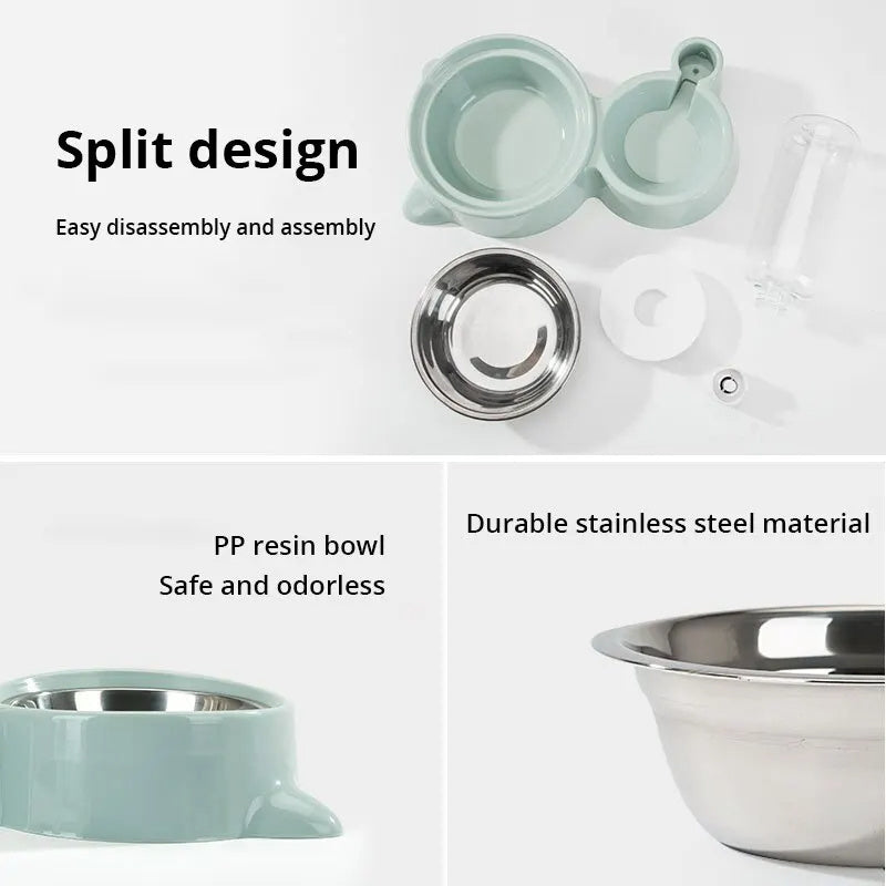 Automatic Cat Water Fountain and Food Feeder Bowl